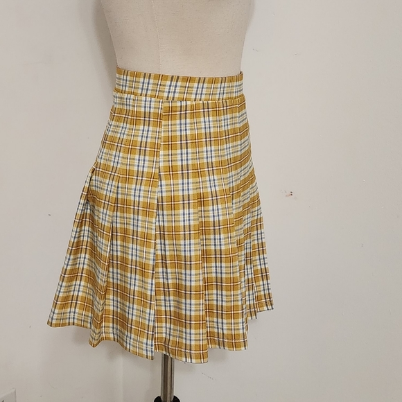 Altar'd State Yellow Plaid Pleated Mini Skirt - Picture 5 of 8